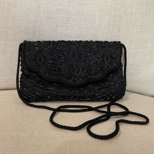 Valerie Stevens Small Black Beaded Crossbody Evening Purse